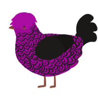 barely hanging on, a plum and sable chicken with a double-lace pattern