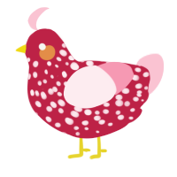 aged strawberry, a crimson and rose chicken with a speckle pattern