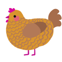 pink fry-day, a orange and brown chicken with a lace pattern