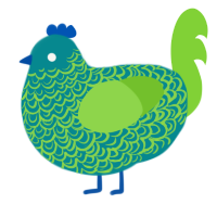 mossy pond, a teal and grass chicken with a double-lace pattern