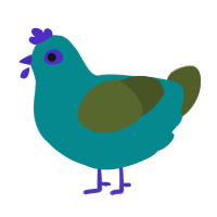 Mangrove, a teal and olive chicken with a bar pattern