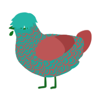 My Friend Doppo, a turquoise and red chicken with a double-lace pattern