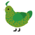 Arrow, a chartreuse and viridian chicken with a speckle pattern