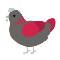 concrete, a grey and crimson chicken with a neck-speckle pattern