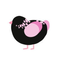 Hydrengea, a black and pink chicken with a neck-speckle pattern