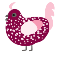 pomegranate, a maroon and rose chicken with a speckle pattern