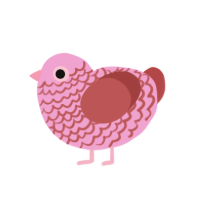 Hilda, a pink and red chicken with a lace pattern