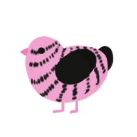 Pinky Bee, a pink and black chicken with a bar pattern