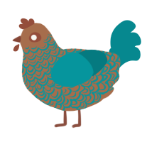 Ross, a brown and teal chicken with a double-lace pattern