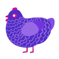 Joker, a indigo and blurple chicken with a lace pattern