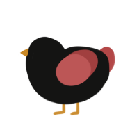 Charcoal, a black and red chicken