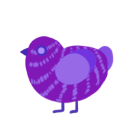 Little Grape, a violet and blurple chicken with a bar pattern