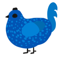 Violet Beauregarde, a ultramarine and sapphire chicken with a speckle pattern