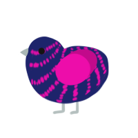 ALMOST PERFECT, a navy and fuchsia chicken with a bar pattern