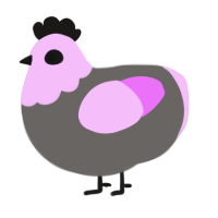 pink dust, a grey and lavender chicken with a head pattern