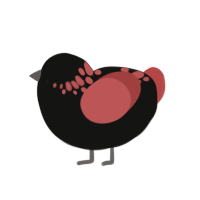 Demon, a black and red chicken with a neck-speckle pattern