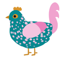 Spekle, a teal and pink chicken with a speckle pattern