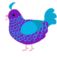 Bonafide Aquemini, a violet and cerulean chicken with a lace pattern