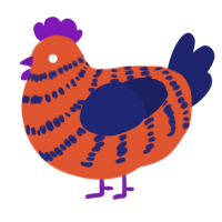 Tiger, a vermilion and navy chicken with a bar pattern