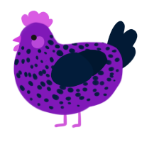 Bitey, a violet and tumblr chicken with a speckle pattern