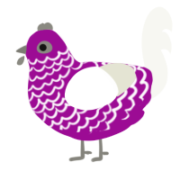 Ace, a plum and white chicken with a lace pattern