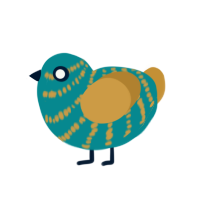 Gorden, a teal and gold chicken with a bar pattern