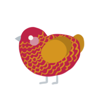 Scoville, a crimson and ochre chicken with a lace pattern