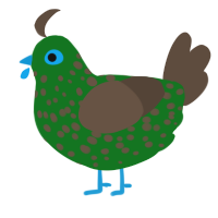 Minecraft dirt block, a leaf and bark chicken with a speckle pattern