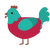 A crimson and turquoise chicken with a head pattern