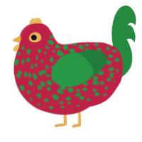 Sproutberry, a crimson and viridian chicken with a speckle pattern