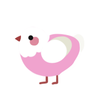 Creampuff, a pink and white chicken with a head pattern