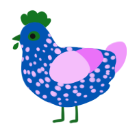 Mad Cow Disease, a ultramarine and lavender chicken with a speckle pattern