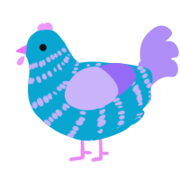 Pastel, a cerulean and lilac chicken with a bar pattern