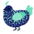 Skulk, a navy and mint chicken with a speckle pattern