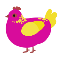 (unnamed), a fuchsia and yellow chicken with a neck-speckle pattern