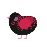 REEL CHAN, a sable and crimson chicken with a half-lace pattern