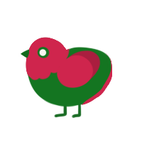 Watermelon, a leaf and crimson chicken with a head pattern