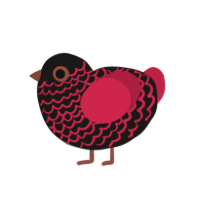 Wolf, a sable and crimson chicken with a lace pattern