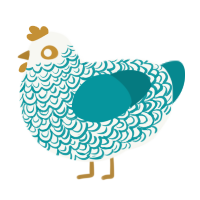 A white and teal chicken with a double-lace pattern