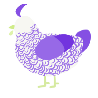 Nocturnal Lord, a white and blurple chicken with a double-lace pattern