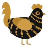 Luxury, a black and gold chicken with a bar pattern