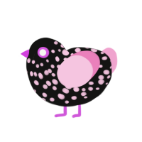 Roseberry, a black and pink chicken with a speckle pattern