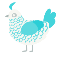 Orobi, a white and aqua chicken with a lace pattern