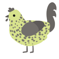 Johann, a lemon and grey chicken with a speckle pattern