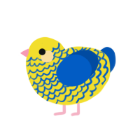 Palmtree Panic, a yellow and ultramarine chicken with a lace pattern