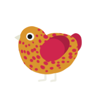 Fluffy, a orange and crimson chicken with a speckle pattern