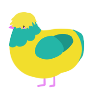 (unnamed), a yellow and turquoise chicken with a head pattern