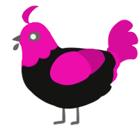 Darling, a black and fuchsia chicken with a head pattern