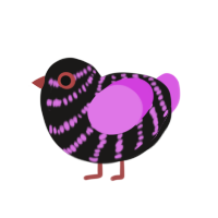 Goth GF, a sable and orchid chicken with a bar pattern