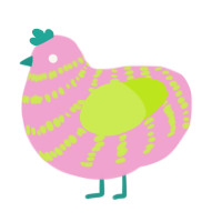 lima beanz, a pink and lime chicken with a bar pattern